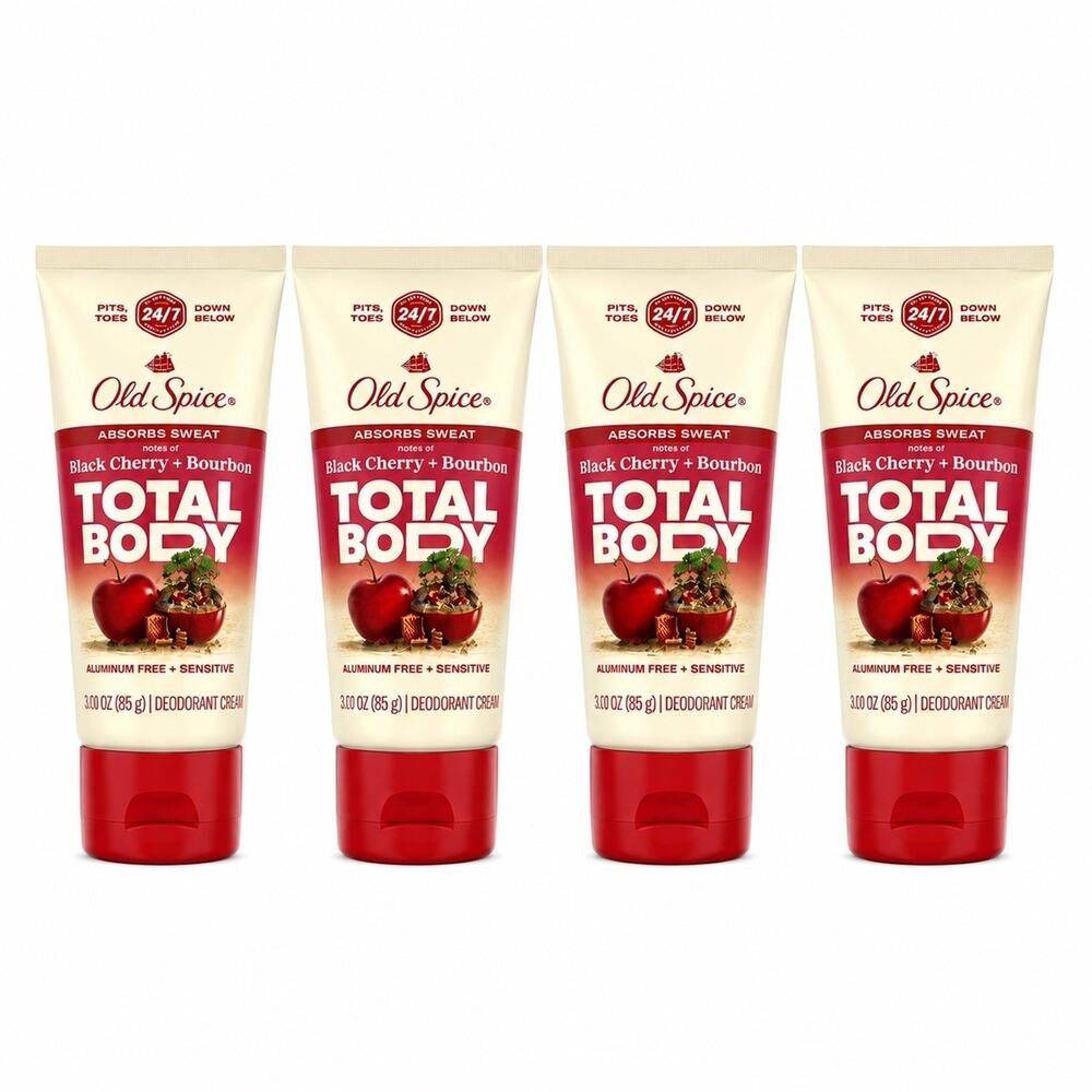 4 Pack Old Spice Total Body Cream Black Cherry Bourbon 3oz